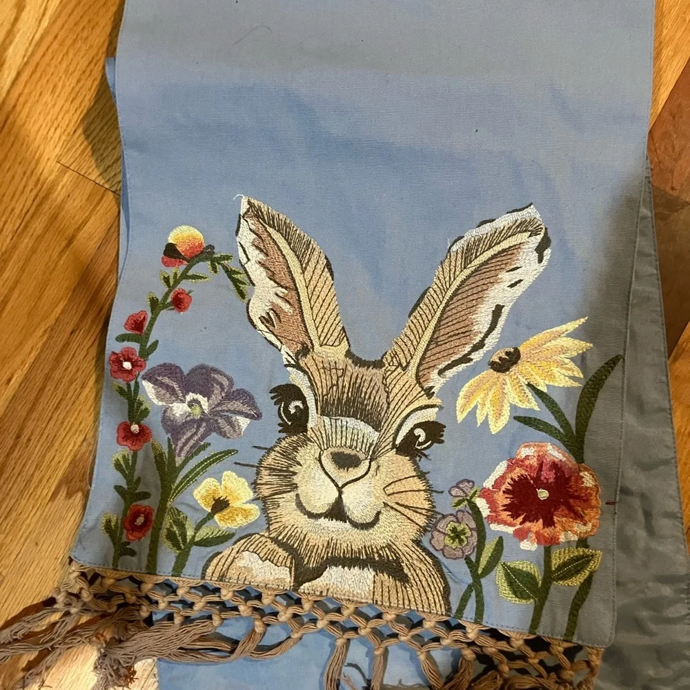 Embroidered Rabbit Scarf with Floral Design
